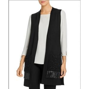 Kobi Halperin NWOT Beaded Ashton Vest Cardigan S Black Wool Blend Sweater Goth